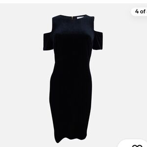 Calvin Klein Black Velvet Cold-Shoulder Midi Dress